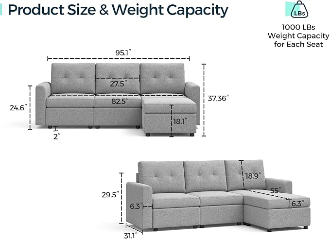 LINSY HOME Modular Sectional Sofa Oversized, Removable Cover Living Room Couches with Storage Deep Seat & Ottoman Chaise L/U Shaped Sofa Modern Couch (Beige, 3 Seats & 1 Ottoman)