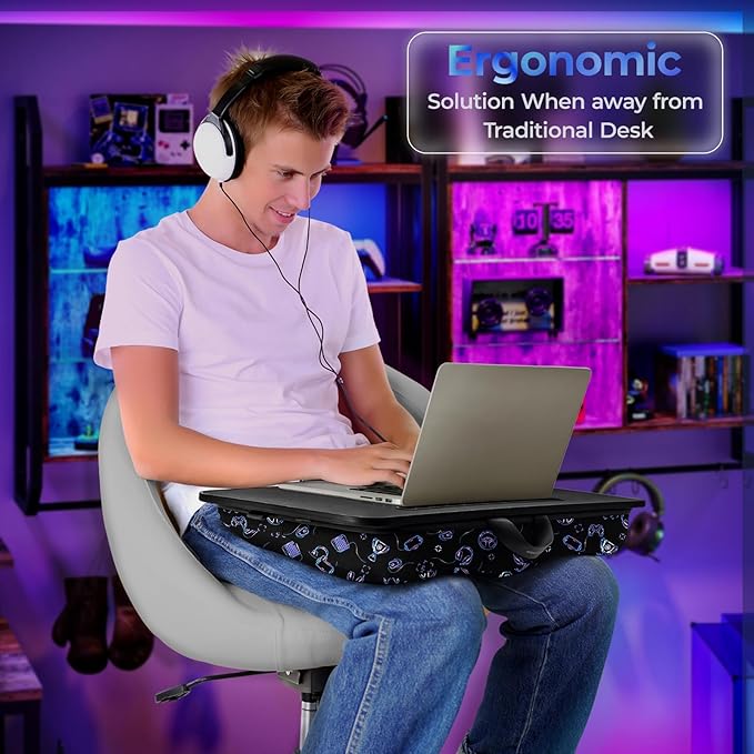 Lap Desk – L.DOCTOR Cushioned Lap Desks, Portable Laptop Desk for Bed, Couch & Floor, Washable Cushion, Built-in Phone & Tablet Slot, Fits 17.3" Laptop – Working, Writing, Gaming – Large, Gaming Accs