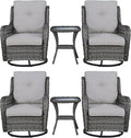 Rilyson Wicker Rocking Chair Swivel Chairs – 6 Piece Rocker Patio Furniture Set Rattan Rocking Bistro Sets with Glass Top Side Table for Outdoor Porch Deck Garden Backyard(Mixed Grey/Grey)