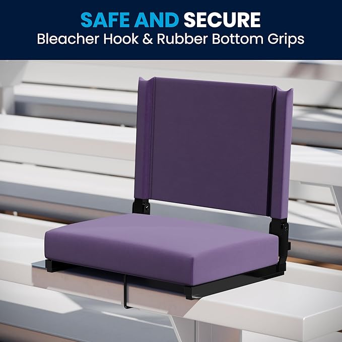 Flash Furniture Grandstand Portable Stadium Seats for Bleachers or Benches, Folding Padded Stadium Chairs with Handle, Pack of 2, 500 lb. Weight Capacity, Dark Purple