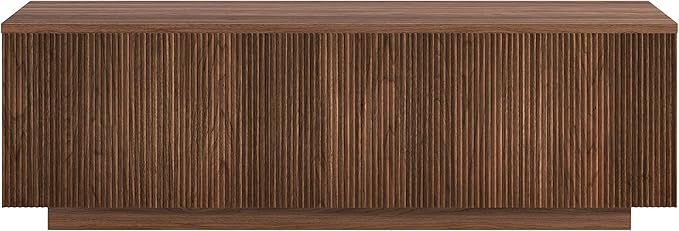 Henn&Hart 48" Fluted Rectangular Low-Profile Coffee Table for Living Room, Family Room, or Office, Satin Walnut
