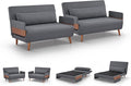 CITTANEO 2 Sets 45" Convertible Sleeper Chairs, 3-in-1 Chair Bed Sleeper for Adults with Adjustable Backrest, Pillows & Wooden Arms, 2 Piece Sofa Bed and Loveseat Sets for Living Room, Office, Gray