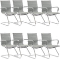 DM Furniture Office Desk Chair Set of 8,No Wheels PU Leather Computer Chairs Mid Back Guest Chairs with Seld Base for School/Reception/Conference/Waiting Room,Grey