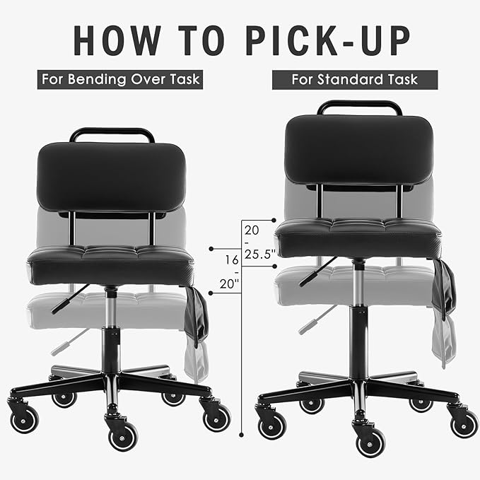 WUDOYO Adjustable Rolling Shop Stool with Tool Bags, Black Padded Seat, TPE Wheels, Real Backrest, Easy Handrail (Regular Work Seat Height(18-25"))