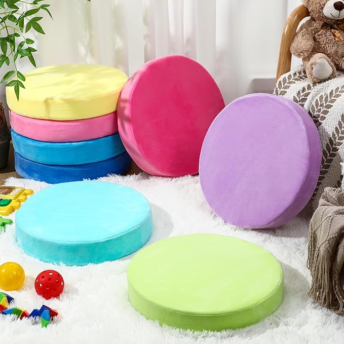 GlikCeil 8 Pcs Round Floor Pillow Cushions for Kids Classroom 15'' Soft Flexible Seating Chair Floor Seats for Reading Corner Playroom - Winter & Spring School Supplies (Candy Series)
