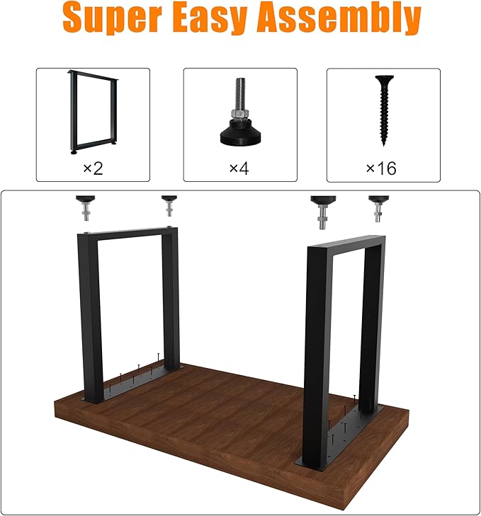 CHICAURA Heavy Duty Metal Table Legs 28x18 Inch, Modern Industrial Steel Square Frame for DIY Dining Table, Kitchen Table Base, Desk, Console, Supports 1000lbs(True 14-Gauge Steel), Set of 2 (Black)