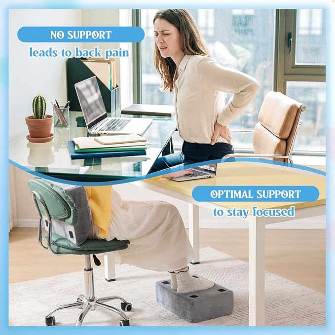 Novabright Adjustable Under Desk Foot Rest, Memory Foam Foot Stool with Gel Top and Warm Pocket Washable Cover Footrest for Office Chair Leg and Back Pain Relief(15" X 11" X 14.4",Cambered,Gray)