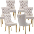 YeahFurn Mid Century Modern Dining Chairs Set of 6, Beige Velvet Upholstered Tufted Back, Kitchen & Dining Room Chairs, Gold Metal Legs, Nailhead Trim, Sillas para Comedor (Beige, 6 Pcs)