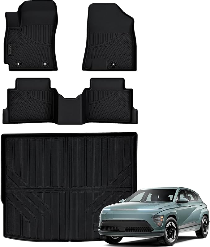 Floor Mats for 2024 2025 2026 Hyundai KONA (Only Fit Fuel) & Cargo Mat, TPE All Weather Protection Car Full Set Floor Liners & Trunk Mat Accessories