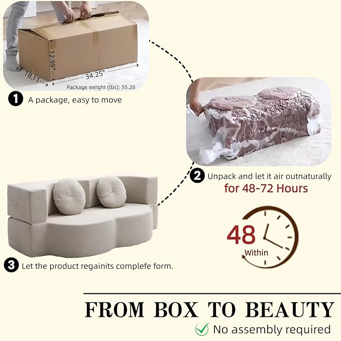 76" Convertible Folding Sofa Bed, 2-in-1 Twin Size Loveseat Sleeper Couch Bed with Two Pillows, Foldable Space-Saving | Design for Dorms Apartments Bedroom& Living Room,No Assemble(Khaki)