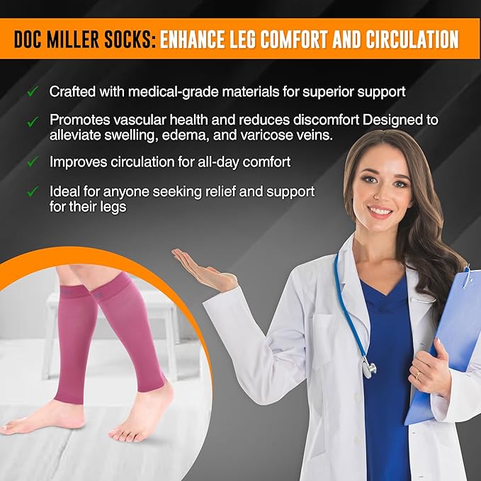 Doc Miller Compression Calf Sleeve for Men & Women – 20-30mmHg Graduated Support for Running, Shin Splints, Calf Strain – Knee High, Small to 6XL Plus Size
