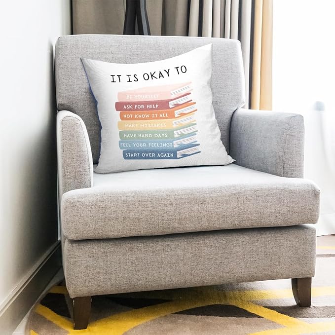 uinwk Motivational Throw Pillow 18x18, Mental Health Pillow for Calming Corner, Classroom, Playroom & Office