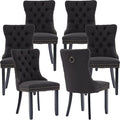 YeahFurn Black Mid Century Modern Dining Chairs Set of 6, Linen Upholstered Kitchen & Dining Room Chairs with Nailhead Trim & Solid Wood Legs, Elegant Sillas De Comedor (Black, 6 Pcs)