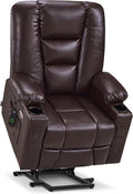 MCombo Large Power Lift Recliner Chair Sofa with Massage and Heat for Big and Tall Elderly People, 3 Positions, Cup Holders, and USB Ports, Faux Leather 7540 (Large, Dark Brown)