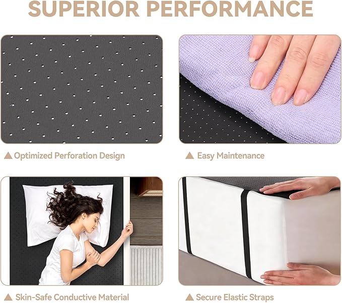 earthzhenxin Grounding Sheets, Grounding Mat for Bed, Improve Sleep Quality, Relieve Stress, Anti-Static Mat Suitable on Bed (Black, Queen - 60"x27")