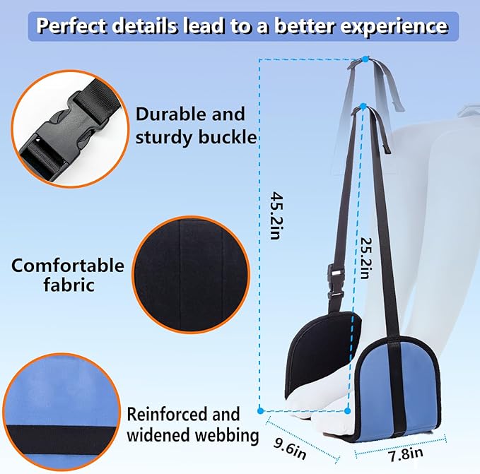 Airplane Footrest Hammock, Adjustable Portable Travel Footrest with Thickened Foam, PVC Board, Breathable Soft Lining (Blue)