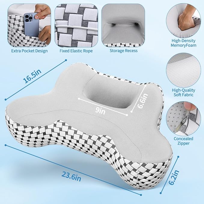 Laptop Pillow, Ergonomic Memory Foam Lap Desk Cushion Soft Reading Gaming Pillow for Lap with Knitting Side Pocket for Casual Living Reading, Working, Gaming, Writing in Bed Couch Floor