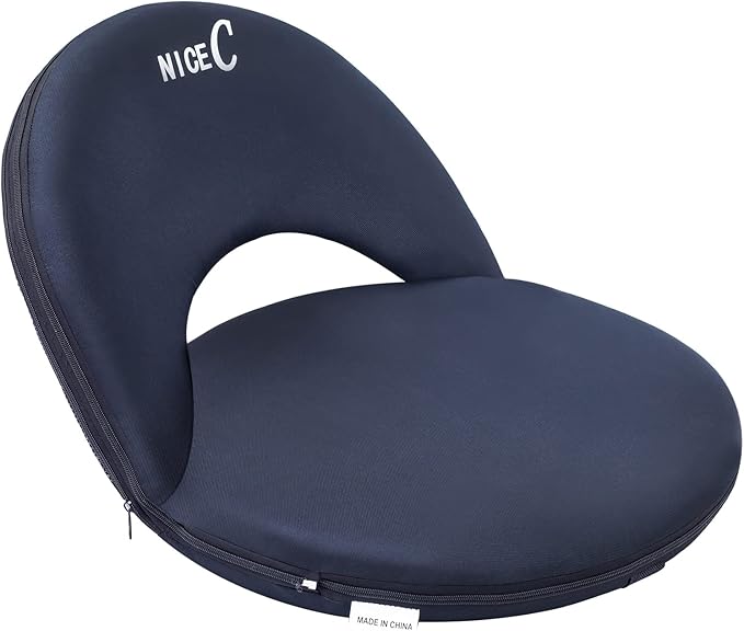 Nice C Stadium Seats, Floor Chairs, Bleacher Chairs, 10-Posisition Reclining Waterproof Cushion, Ultralight, Foldable, Extra Thick Padding, with Shoulder Strap & Net Pocket (Set of 1 Black)