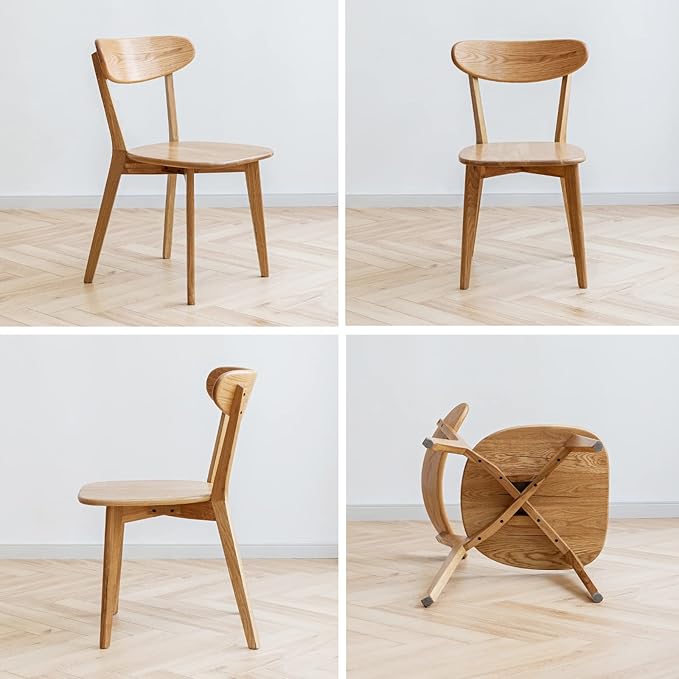 Grewood Oak Wood Dining Chairs - Kitchen Chairs Set of 4 with Comfortable Curved Backrest - Wood Chairs for Dining Room,Living Room - Original Wood Color