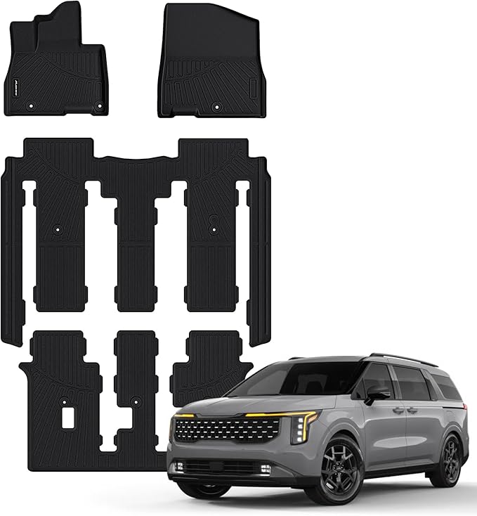 Floor Mats for 2022-2024 2025 KIA Carnival 8 Seats (Not for Prestige & Hybrid),TPE All Weather Protection 1st & 2nd 3rd Row Floor Liners Accessories,Black