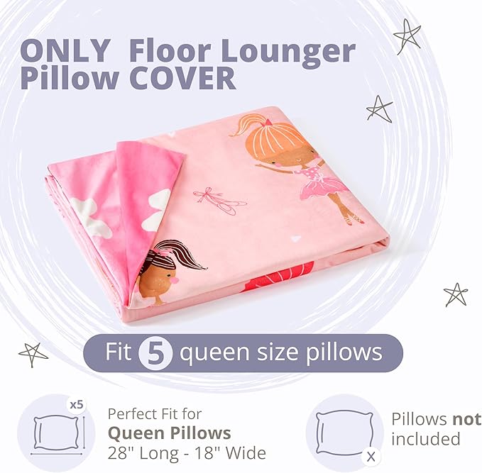 Butterfly Craze Floor Pillow Case - Cozy Reading Chair & Lounger - Versatile Seat & Floor Bed - Portable Cushion & Sleeping Pad - Queen, Mermaid Aqua