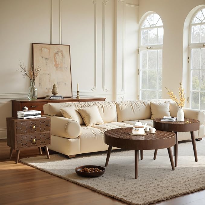 SUNBURY Coffee Table Set, Morden Round Coffee Table Set of 2, 18" Farmhouse Living Room Nesting Tables, Livingroom Table Set