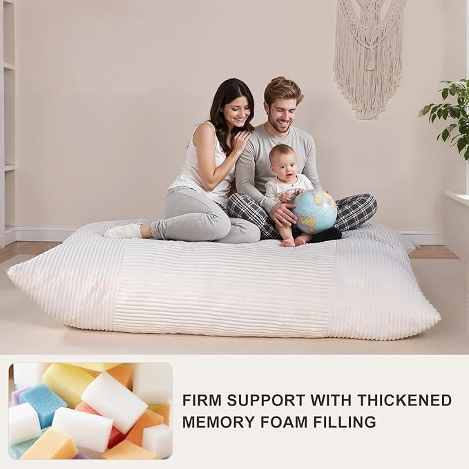 4 in 1 Giant Bean Bag Chair for Adults & Kids, 75” Beanbag Couch with High-Density Memory Foam Filling, Multifunctional Floor Sofa Lounger Suitable for Living Room Bedroom Apartment (Beige)