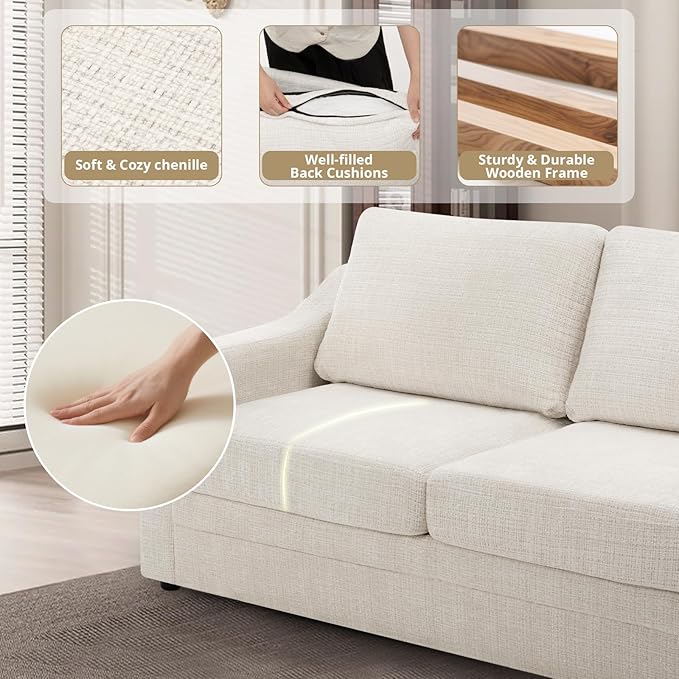 ACMEASE 67 Inches Chenille 2-Seat Sofa w/Comfortable Back Cushions, Modern Love Seat w/Deep Seat Space, Upholstered 2 Seater Couch w/High Resiliency Foam for Living Room, Office, Beige