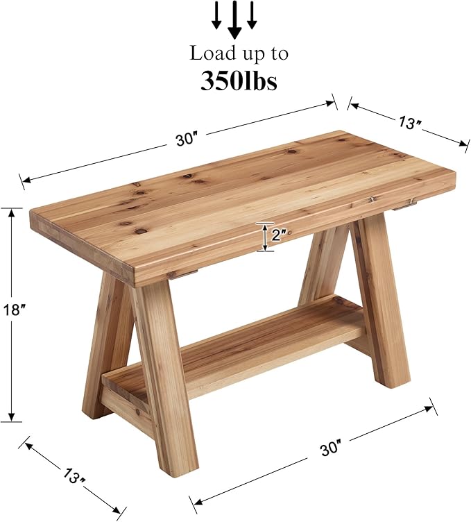 Janoray 30" Entryway Bench Farmhouse Narrow Dining Bench Shoe Rack Small Wooden Benches Holds up to 300lbs for Hallway Living Room Dining Room Bedroom，1 Tier, Natural