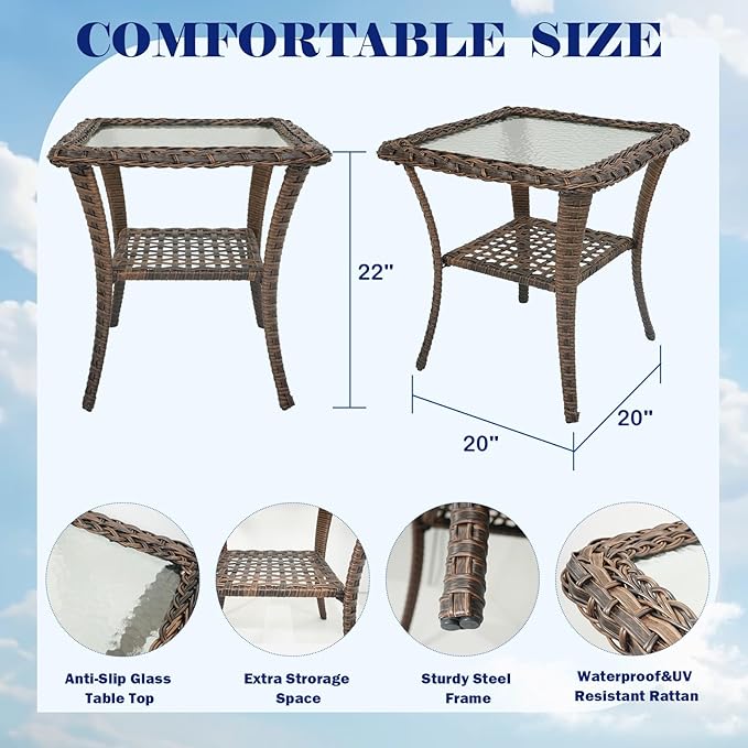 Rilyson Wicker Patio Furniture Set - 5 Piece Balcony Furniture Set with Hidden Ottomans, Rattan Outdoor Patio Chairs with Side Table for Porch Deck Poolside Garden Brown/Grey