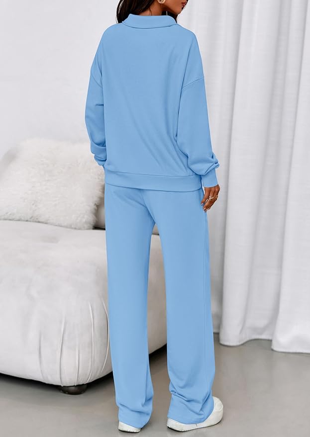 PRETTYGARDEN Womens Casual Two Piece Sets Fall 2026 Outfits Quarter Zip Sweatshirts Straight Leg Pants Sweatsuits Tracksuit