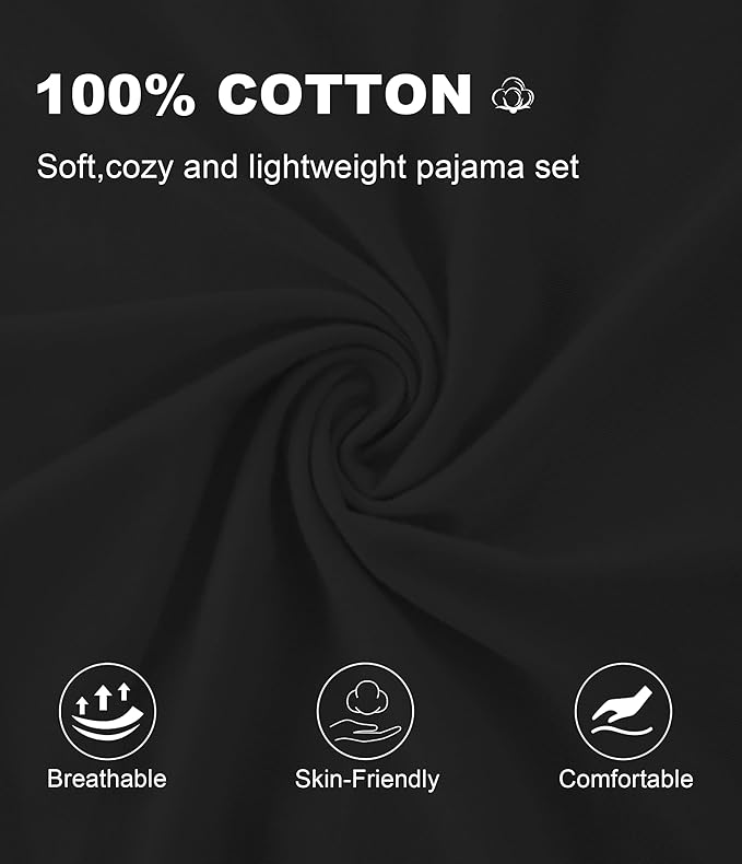 CF Women's 100% Cotton Pajama Sets Soft Short Sleeve Tops & Pants Comfy Sleepwear 2 Piece Lounge set with Pockets Loungewear