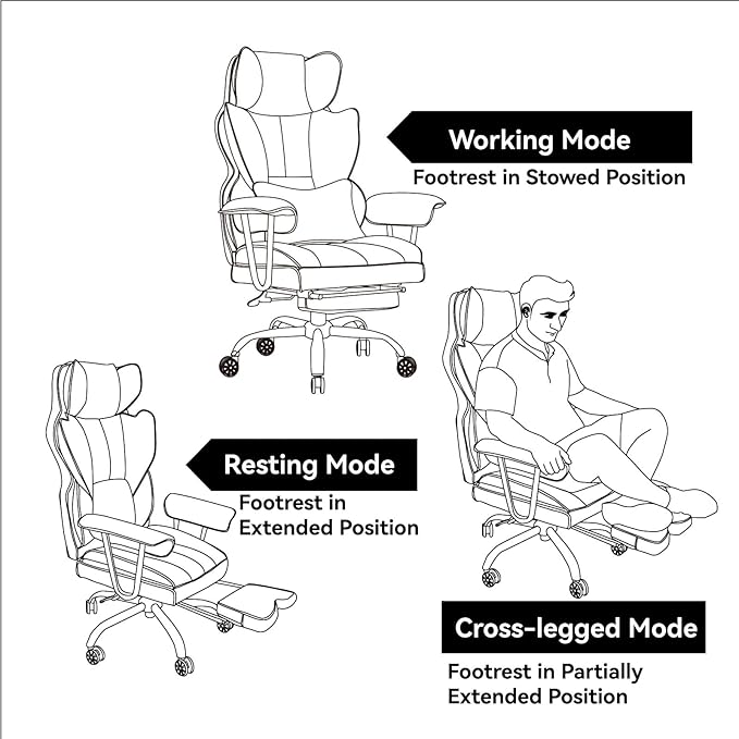 Efomao Big and Tall Office Chair 400lbs – PU Leather Executive Office Chair with Lumbar Support & Leg Rest, Heavy-Duty Computer Chair for Home Office, Dark Beige