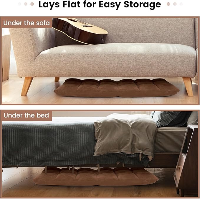 Floor Chair with Back Support, Foldling Gaming Sofa Chair with Comfy Cushion, Adjustable 14-Position Meditation Chairs, Lazy Lounge Recliner Reading Seat for Adults, Kids (Tan)
