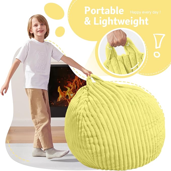 Homguava 2FT Bean Bag Chair, 2' Small Bean Bags with Memory Foam Filled, Beanbag Chairs with Machine Washable Cover Dutch Corded Plush Cover for Classroom,Living Room,Bedroom-Yellow