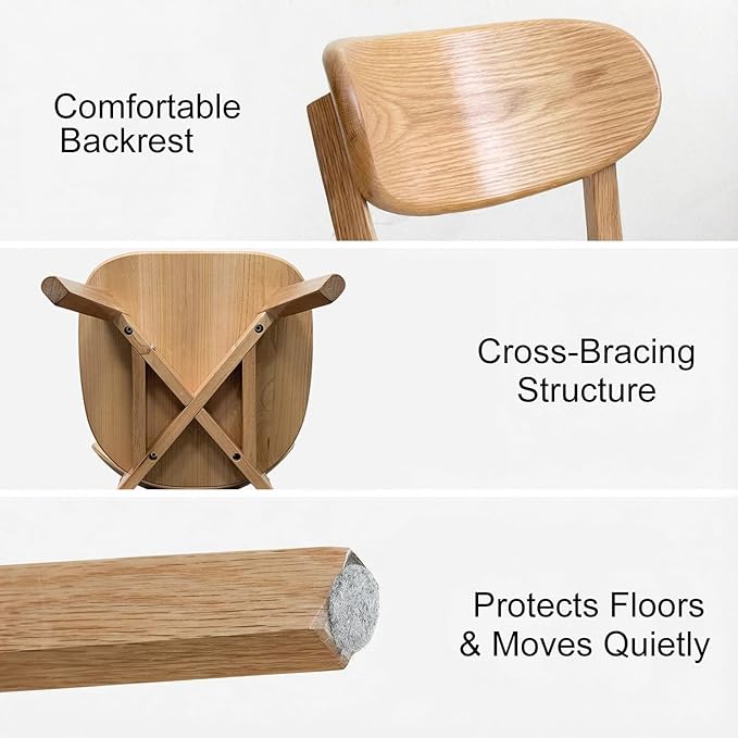 Bamskov 100% Solid Wood Dining Room Chairs - Practical Kitchen Chairs - Wood Chair for Dining Room, Kitchen (2, Natural with White Cushion)