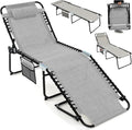 Giantex Patio Lounge Chairs for Outside - Folding Tanning Chair w/Headrest, 4 Adjustable Positions, Side Pocket, Outdoor Chaise Lounge for Camping, Pool, Sunbathing Beach Chair, Grey