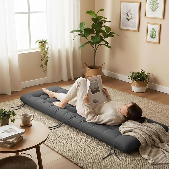 Vercraft Long Floor Cushion Large Floor Cushion with Brushed Cotton 74.8 x 27.5 x 3.15 in Jumbo Lounger Pillow for Outdoor Indoor Bay Window Meditation Yoga Reading Sleeping (Dark Gray)