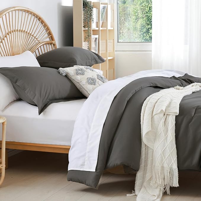 weigelia Dark Grey Comforter Set King Size Grey Comforter with 2 Pillowcases 7 Pieces Gray King Comforter Bedding Set for Women and Men Microfiber Bed Comforter Set Soft All Season