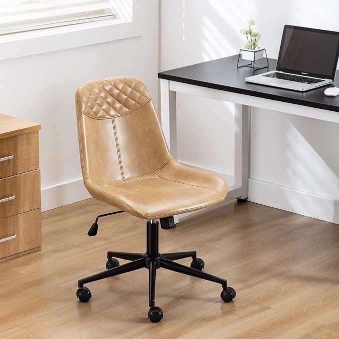 DUHOME Modern PU Leather Office Chair Desk Chair Swivel Computer Chair Camel