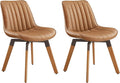 Art Leon Swivel Dining Chairs Set of 2, Mid Century Modern Kitchen Dining Room Chairs, Upholstered Faux Leather Armless Side Chair with Wood Legs for Living Room Bedroom, Yellow Brown