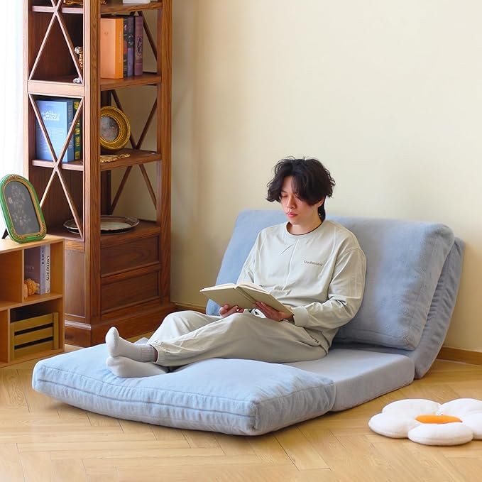 N&V Folding Matress Sofa Bean Bag Bed, Foam Filling Folding Matress Sofa, Includes Removable and Machine Washable Cover, Soft Premium Faux Fur (Small, Grey)