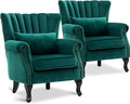 LZAREAL Accent Reading Arm Chairs Set of 2 Midcentury Modern Comfy Corner Sofa Chair, Wingback Waiting Room Club Chair with Tufted Back for Living Room/Bedroom/Reception Room, Velvet Green