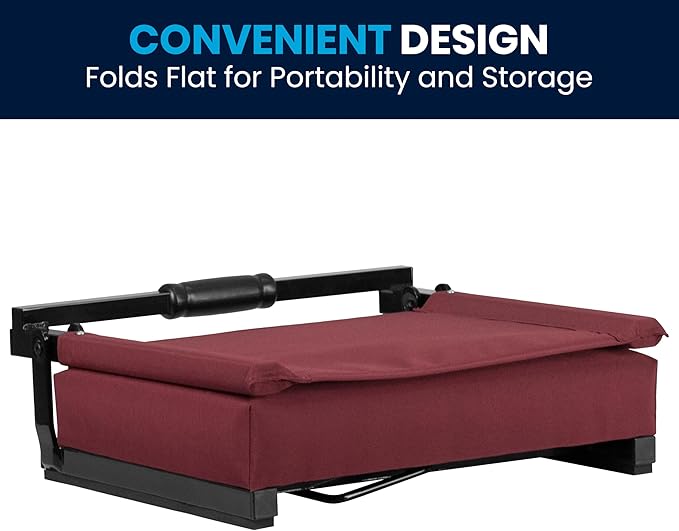 Flash Furniture Grandstand Portable Stadium Seats for Bleachers or Benches, Folding Padded Stadium Chairs with Handle, Pack of 2, 500 lb. Weight Capacity, Maroon