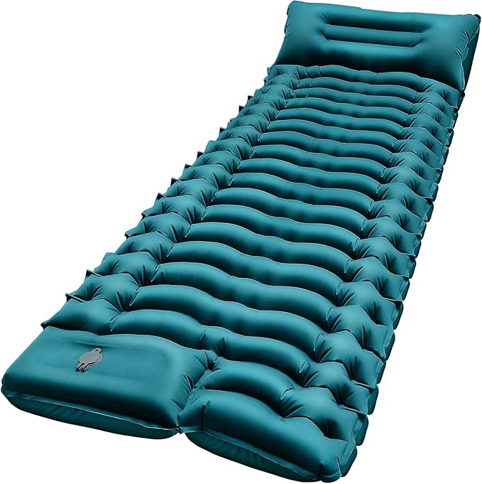 FUN PAC Camping Sleeping Pad, Ultralight Camping Pad with Pillow Built-in Foot Pump Inflatable Sleeping Mat Compact for Camping Backpacking Hiking Traveling-Green