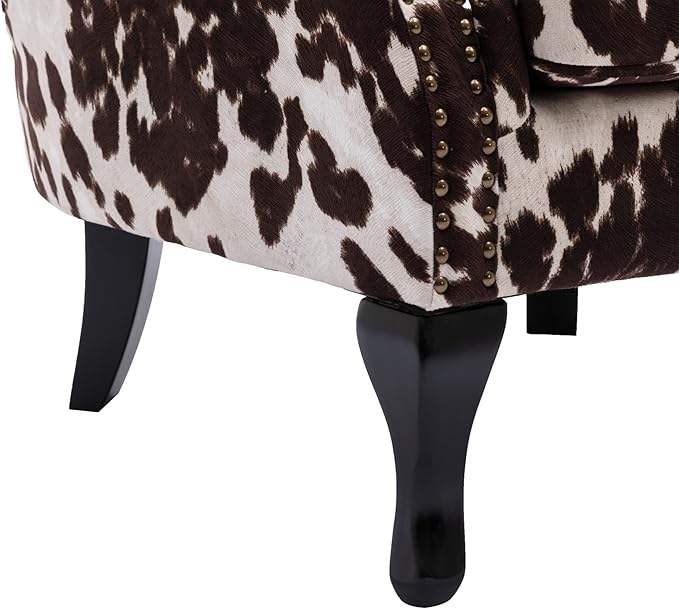 Janoray Mid Century Modern Accent Chair Upholstered Armchair Comfy Cowhide-Print Fabric Single Sofa with Tufted Wingback for Small Spaces Bedroom Living Room, Cow
