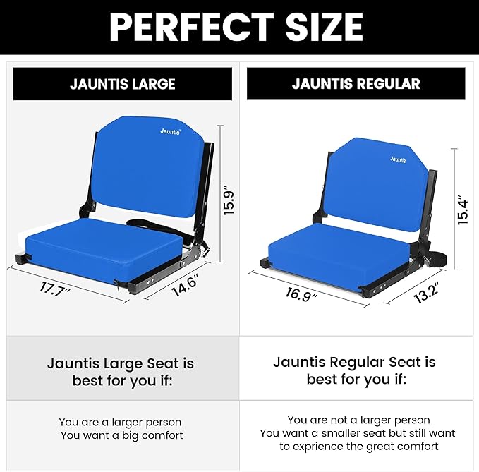 Stadium Seats for Bleachers, Bleacher Seats with Ultra Padded Comfy Foam Backs and Cushion, Wide Portable Stadium Chairs with Back Support and Shoulder Strap, 1 Pack, Blue