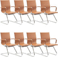 DM Furniture Office Desk Chair Set of 8,No Wheels PU Leather Computer Chairs Mid Back Guest Chairs with Seld Base for School/Reception/Conference/Waiting Room,Terracotta