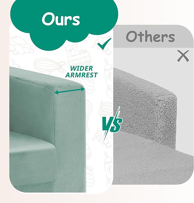 Kids Couch, 2-in-1 Toddler Chair Comfy 1-3 Years, Convertible Kids Chair, Toddler Couch That Fold Out, Kid Lounge Chairs for Boys and Girls, Soft Coral Fleece, Double, Teal