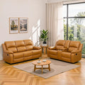 JBXBER Manual Recliner Sofa Set for Living Room, Leather Reclining Sofa Sets, Faux Leather Couch Set with Cup Holders, Drop-Down Table and Storage Console(Sofa and Loveseat,Ginger)
